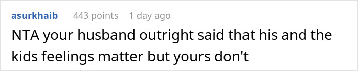 Screenshot of a Reddit comment discussing family feelings amid student working mom over family complaints debate.