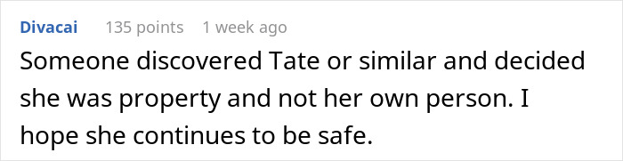 Comment about a woman rethinking her relationship after noticing red flags and fearing for her safety.