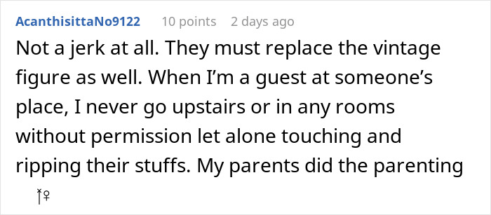 Screenshot of a Reddit comment discussing a woman upset after her son&rsquo;s party was cut short due to a broken sentimental toy.