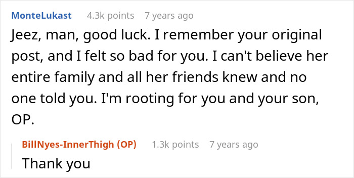 Comment thread showing support after husband feels sick realizing who their son is named after, with empathetic replies. - 55