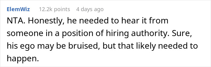 Screenshot of a job interview forum comment discussing a candidate with a 99% chance of getting hired who blew it quickly.