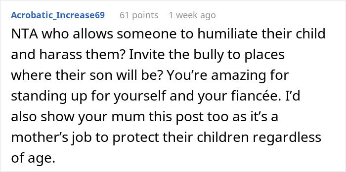 Comment highlighting a mother being urged to protect her child from a vengeful ex threatening the family relationship. - 40