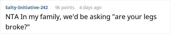 Comment criticizing family dynamics with mention of SIL lounging on couch while BIL watches child, hinting at ending the arrangement.