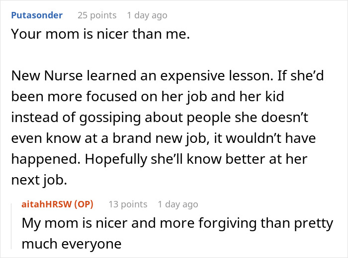 Online discussion about a new nurse fired after false accusations involving family in a workplace conflict. Online discussion about a new nurse fired after false accusations involving family in a workplace conflict.