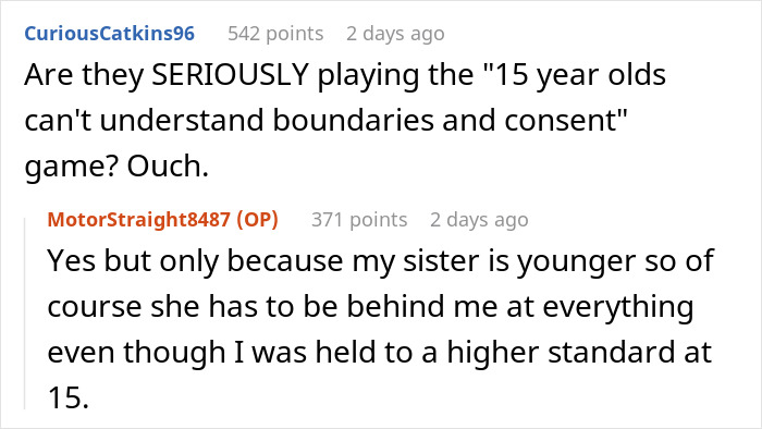 Reddit conversation about a golden child stealing brother&rsquo;s gifts and siblings arguing over boundaries and standards.