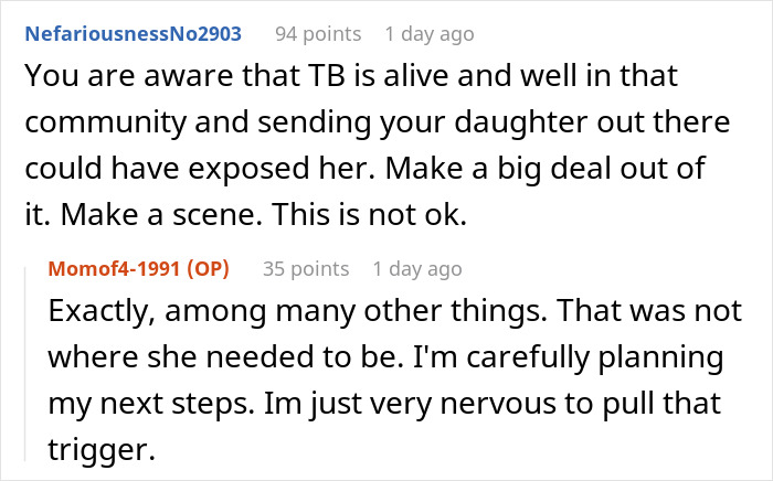 Screenshot of online discussion about risks of sending daughter to church camp in Houston amid health concerns.