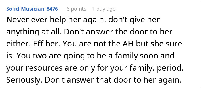 Comment about refusing to lend money to grifter neighbor, protecting resources amid accusations of starving her baby.