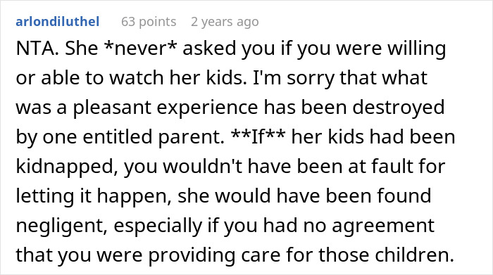 Reddit comment discussing entitled parent leading man to ban children from his property in a neighborhood dispute. - 30