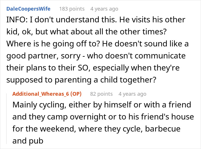 Conversation about man canceling girlfriend’s plans to go on a cycle trip instead of spending time with his daughter. Conversation about man canceling girlfriend’s plans to go on a cycle trip instead of spending time with his daughter.