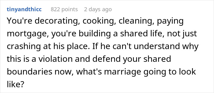 Screenshot of a social media comment discussing shared boundaries in a relationship and frustration over MIL having house key without knowledge. - 11