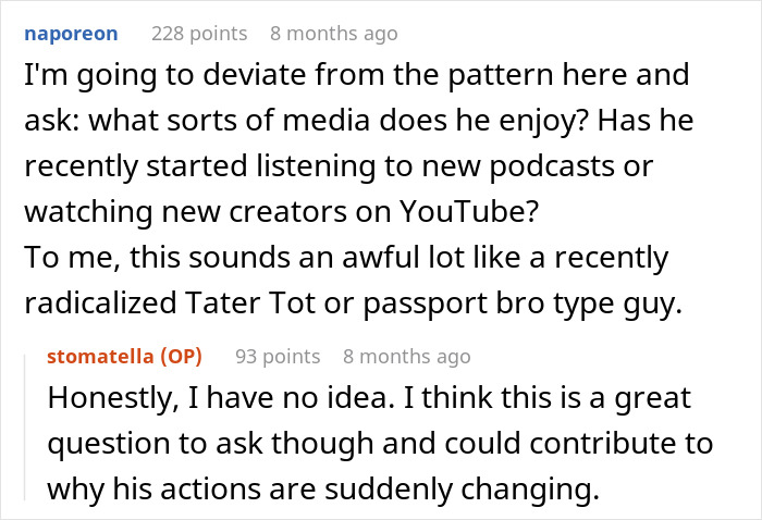 Screenshot of an online discussion about warning signs and behavior changes in a woman rethinking her relationship after a red-flag argument.