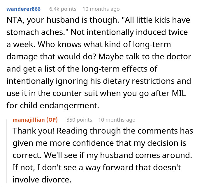 Reddit comments discussing woman replacing MIL as caregiver after allergy issues, facing backlash and legal threats.