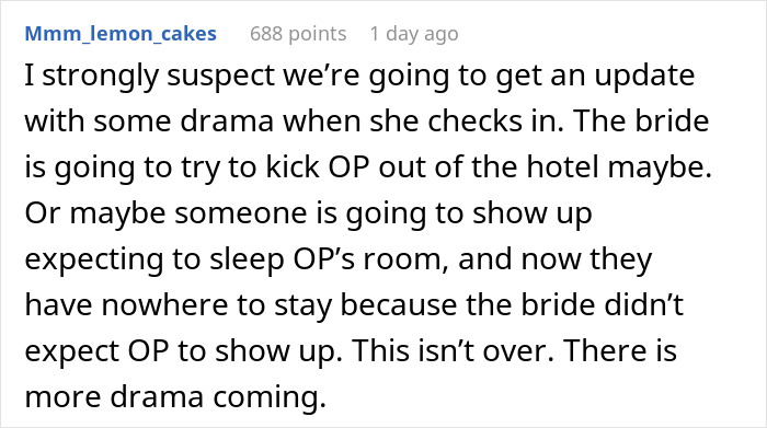 Comment predicting drama as bride tries to cancel guest’s resort room, sparking conflict and unexpected consequences at the hotel. - 48