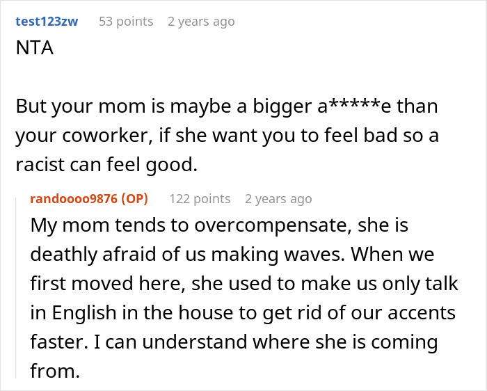 Reddit comment thread discussing coworker and racism, highlighting Islamophobic behavior and cultural challenges at work.