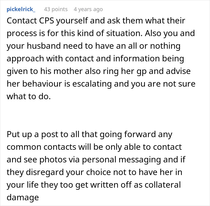 Comment recommending a woman take an all or nothing approach after CPS threats from mother-in-law escalating behavior concerns. Comment recommending a woman take an all or nothing approach after CPS threats from mother-in-law escalating behavior concerns.