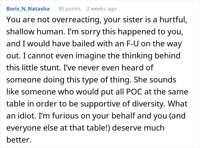 Screenshot of a Reddit comment discussing a bride creating a special weight watchers table for plus-size guests in a body positive way. Screenshot of a Reddit comment discussing a bride creating a special weight watchers table for plus-size guests in a body positive way.