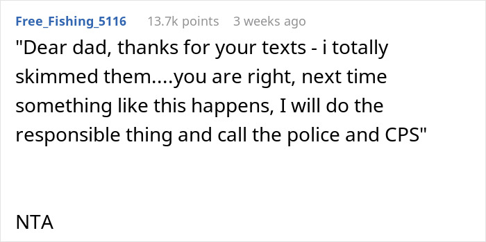Screenshot of a forum comment where a user refuses to babysit, highlighting teen refusal and leaving 5-year-old alone in emergency. - 20