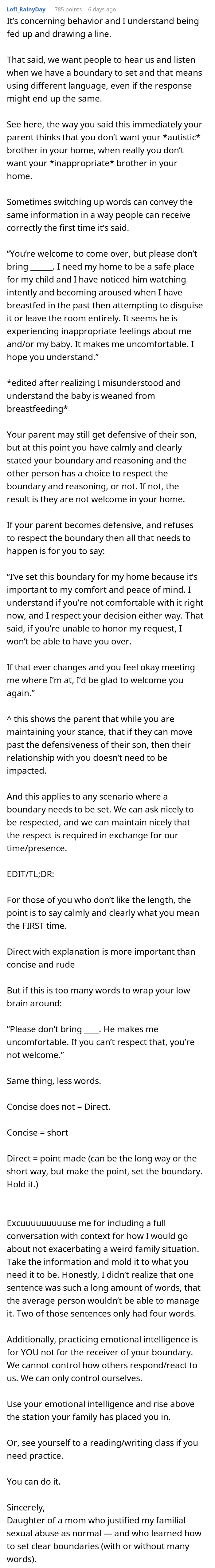 Mom feels unsafe around autistic brother as family dismisses her concerns about child safety at home. - 24