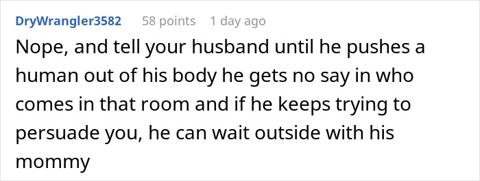 Reddit comment discussing delivery room baby DNA rights and husband’s role during childbirth decisions. - 20