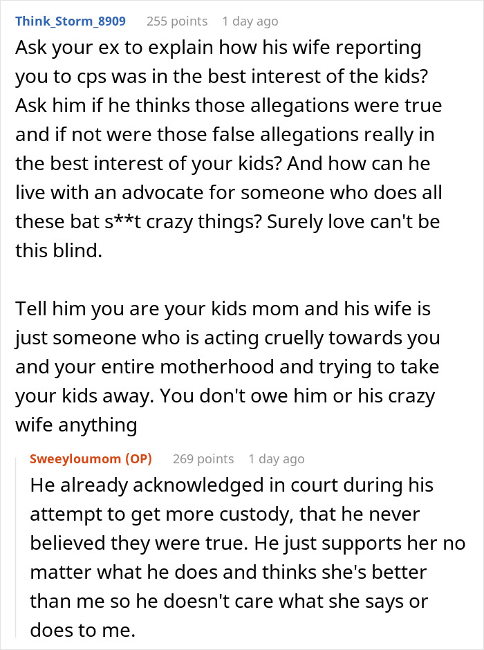 Text post discussing woman’s zero regret over ex-husband’s new wife and custody battle allegations. - 29