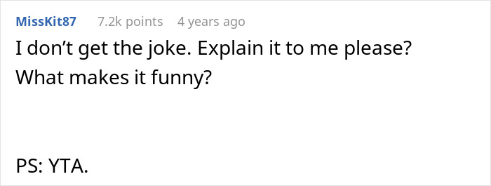 Commenter asking for an explanation of a scar joke at a family gathering after a woman walks out. Commenter asking for an explanation of a scar joke at a family gathering after a woman walks out.