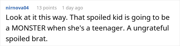 Comment expressing concern about spoiled behavior from a child, related to parents playing favorites and adopted daughter moving out.