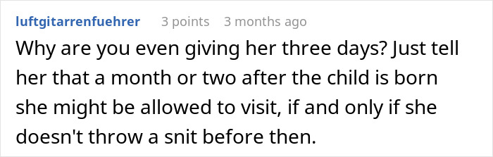 Screenshot of an online comment discussing a woman upset over her sister-in-law taking her daughter away.