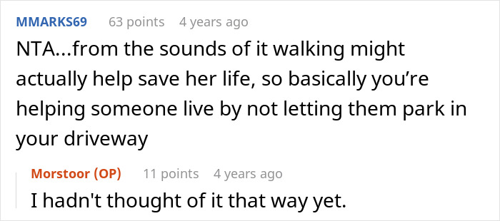 Commenters discuss a disabled woman mistakenly thinking she owns a neighbor's driveway, highlighting potential safety issues.