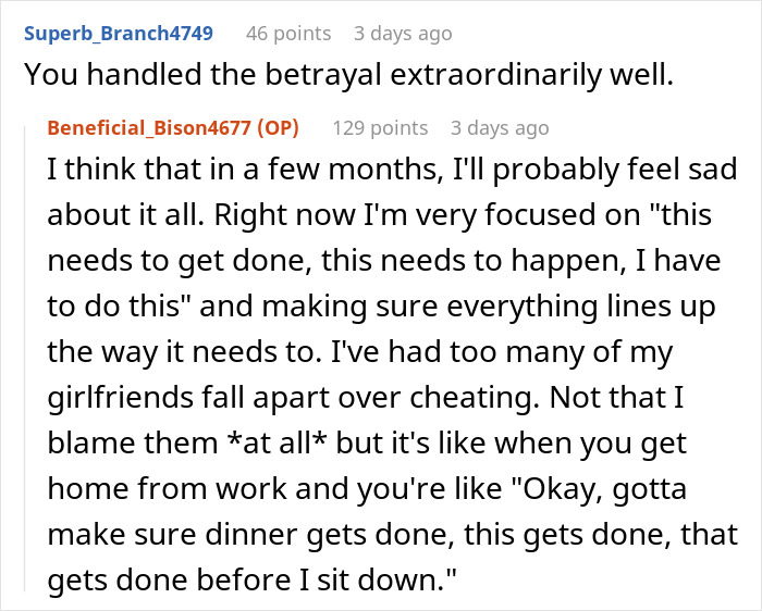 Reddit conversation showing a mother-in-law left shocked after woman calls her out for teaching her son cheating.