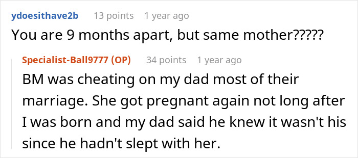 Screenshot of a Reddit conversation discussing a woman’s half-sister showing up after 17 years asking for help. Screenshot of a Reddit conversation discussing a woman’s half-sister showing up after 17 years asking for help.