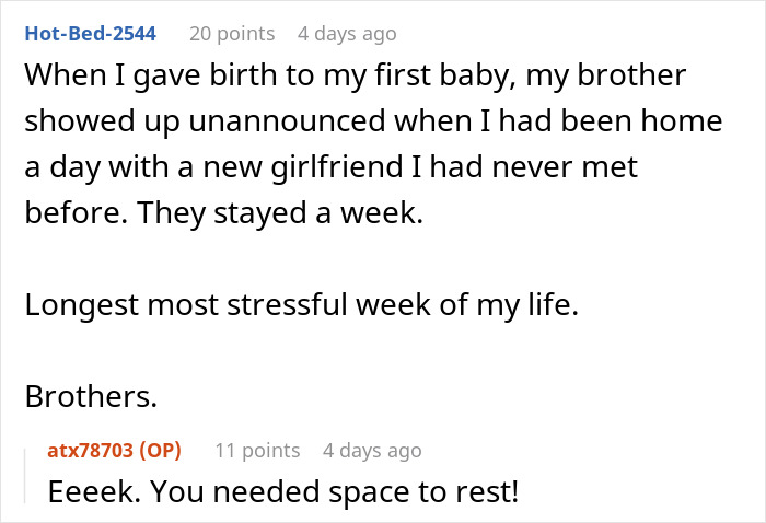 Comment about family&rsquo;s entitled behavior causing stress and hunger, highlighting boundaries and being banned.