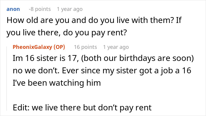 Screenshot of a Reddit conversation about a furious mom and teen babysitting for pay with a nail appointment conflict.