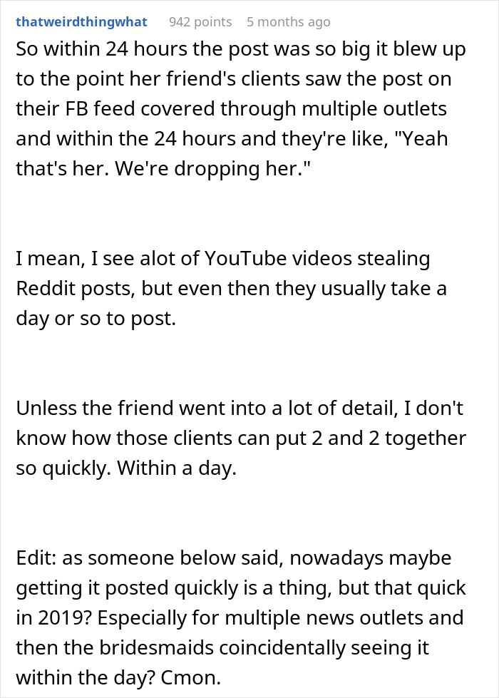 Reddit user discusses viral post about bride telling maid of honor bestie to lose 30 pounds before wedding. Reddit user discusses viral post about bride telling maid of honor bestie to lose 30 pounds before wedding.