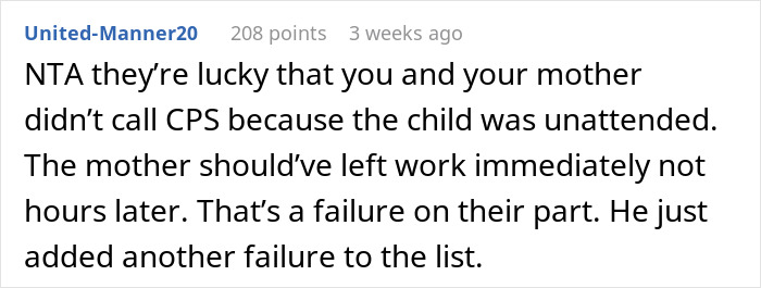 Comment discussing a teen refusing to babysit in emergency and leaving a 5-year-old child unattended for hours. - 25