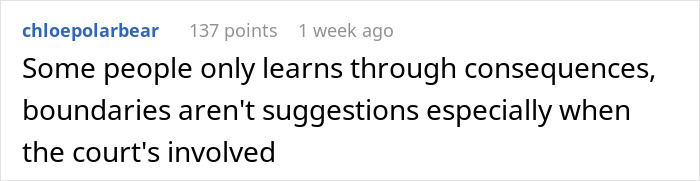 Screenshot of a comment discussing consequences and boundaries related to property shepherd and moving cars in disputes.