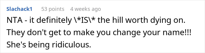 Comment on a forum expressing support for a Korean woman asked to change her name, highlighting borderline racism concerns. Comment on a forum expressing support for a Korean woman asked to change her name, highlighting borderline racism concerns.