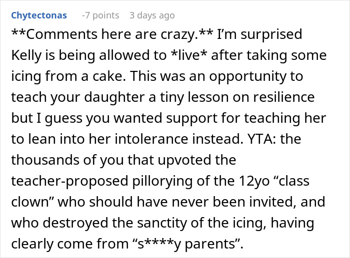 Reddit comment discussing mom inviting unwanted guest to daughter’s party and the resulting apology demand. Reddit comment discussing mom inviting unwanted guest to daughter’s party and the resulting apology demand.