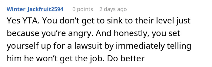 Reddit user warns about ruining a job interview with a 99% chance of getting hired due to poor behavior.