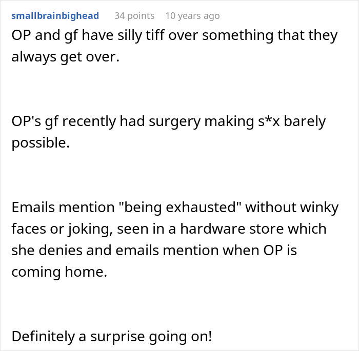 Text post from user smallbrainbighead discussing a best friend who saw girlfriend with another man and emails reveal secrets.