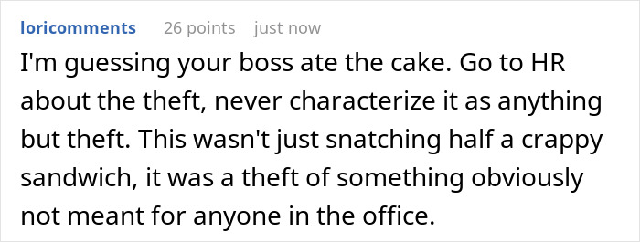 Comment about woman&rsquo;s custom baby shower cake ruined in shared office fridge with coworkers advising no fuss.