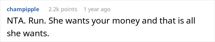 Comment text on a white background discussing a wife leaving for affair partner and asking ex to delay divorce after a crash. - 16