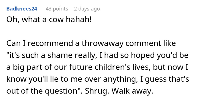 Screenshot of a Reddit comment discussing a woman realizing the family heirloom from her MIL was only worth $30.