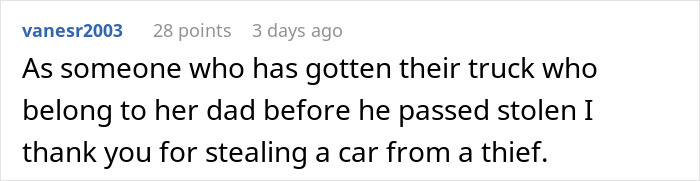 Comment on Reddit describing gratitude after car thieves were stopped by Captain Underwear, who tricks thieves into abandoning getaway car. - 26