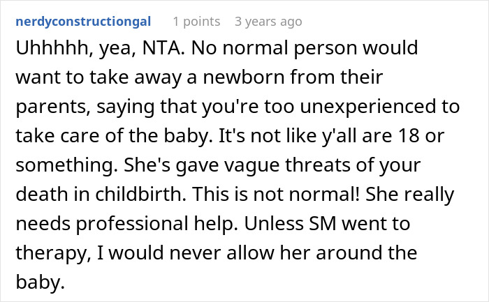 Reddit comment discussing a woman who thinks stepdaughter’s baby is hers, revealing concerns about disturbed mental health. Reddit comment discussing a woman who thinks stepdaughter’s baby is hers, revealing concerns about disturbed mental health.