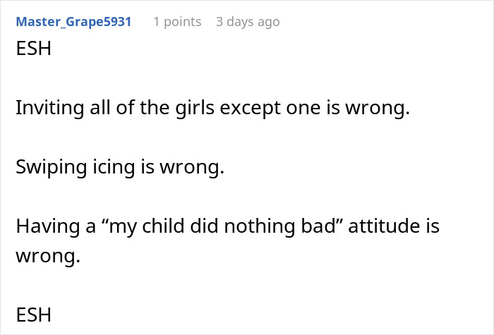 Screenshot of a forum comment discussing a mom inviting an unwanted guest to her daughter’s party and related conflicts. Screenshot of a forum comment discussing a mom inviting an unwanted guest to her daughter’s party and related conflicts.