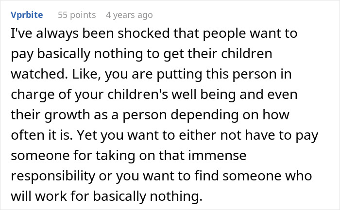Comment discussing the challenges and fairness of babysitting undisciplined kids and the responsibilities involved.