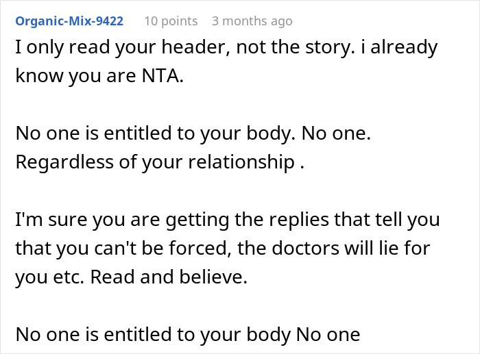 Screenshot of a Reddit comment discussing a man refusing to donate an organ to his father who made his childhood hell.