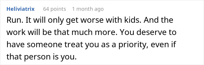 Screenshot of a Reddit comment advising to prioritize oneself amid marriage and child demands for better well-being. - 31
