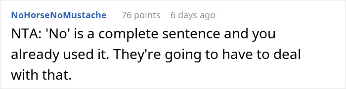 Screenshot of an online comment discussing a woman refusing to wear niece&rsquo;s handmade dress for a career event.