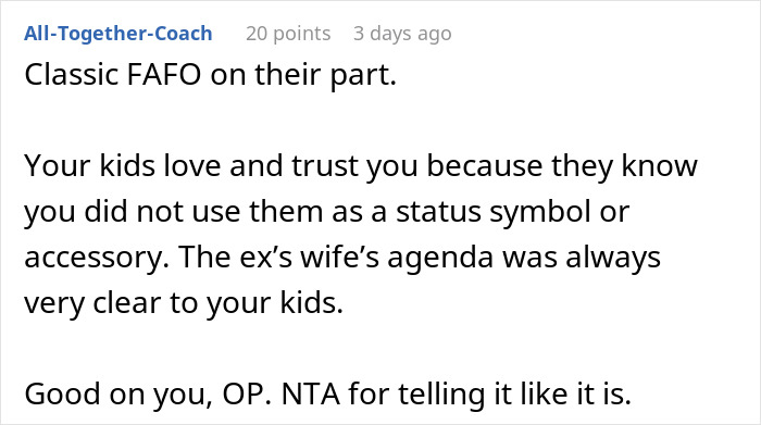 Screenshot of an online forum comment discussing trust issues and family conflict after kids choose to go no-contact with their dad.